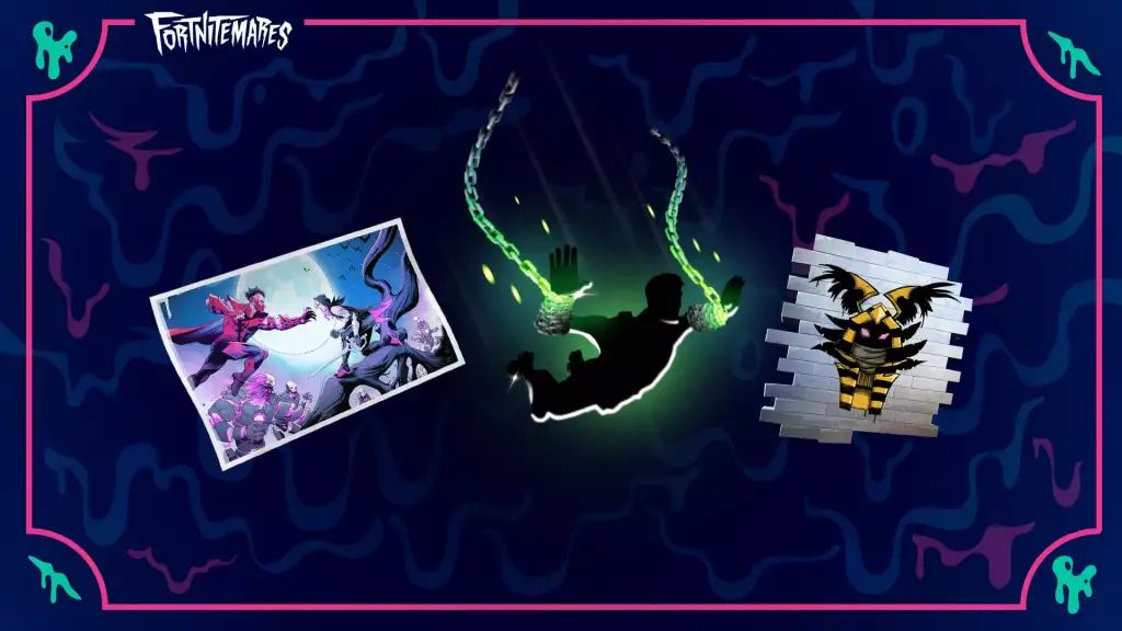 How to unlock Raven's Curse Spray, Midnight Showdown Loading Screen and Wrathful Breakout Contrail in Fortnitemares 2021. (Picture: Epic Games)