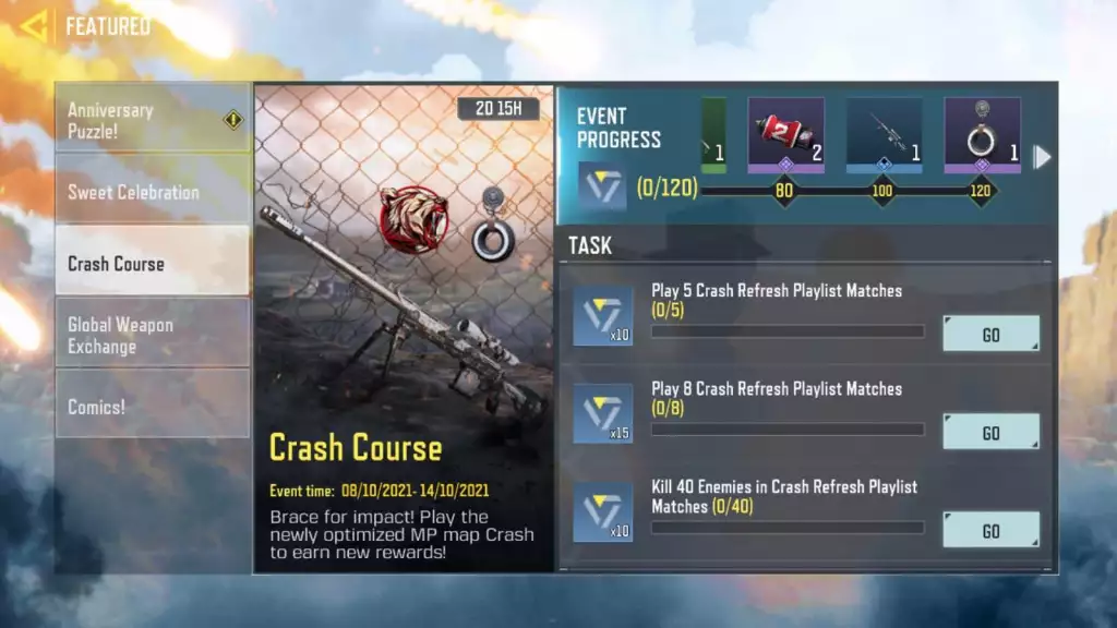 List of COD Mobile Crash Course event missions. (Picture: Activision)