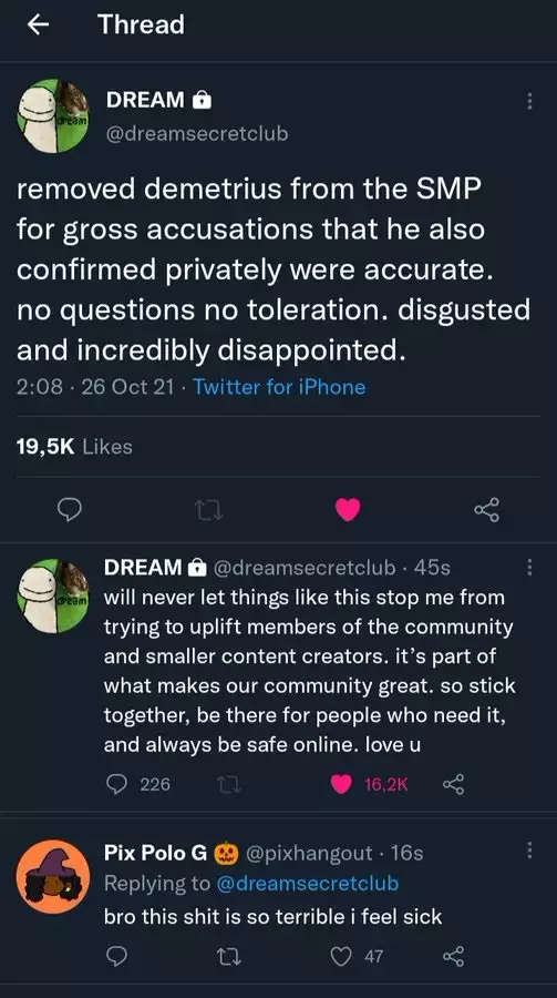 dream removed jikishi demetrius minecraft smp grooming allegations confirmed